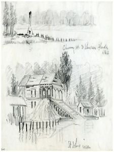 225x300 7299.pencil Sketch Of Wooden House Built By River.poster.art Wall - Wooden House Sketch