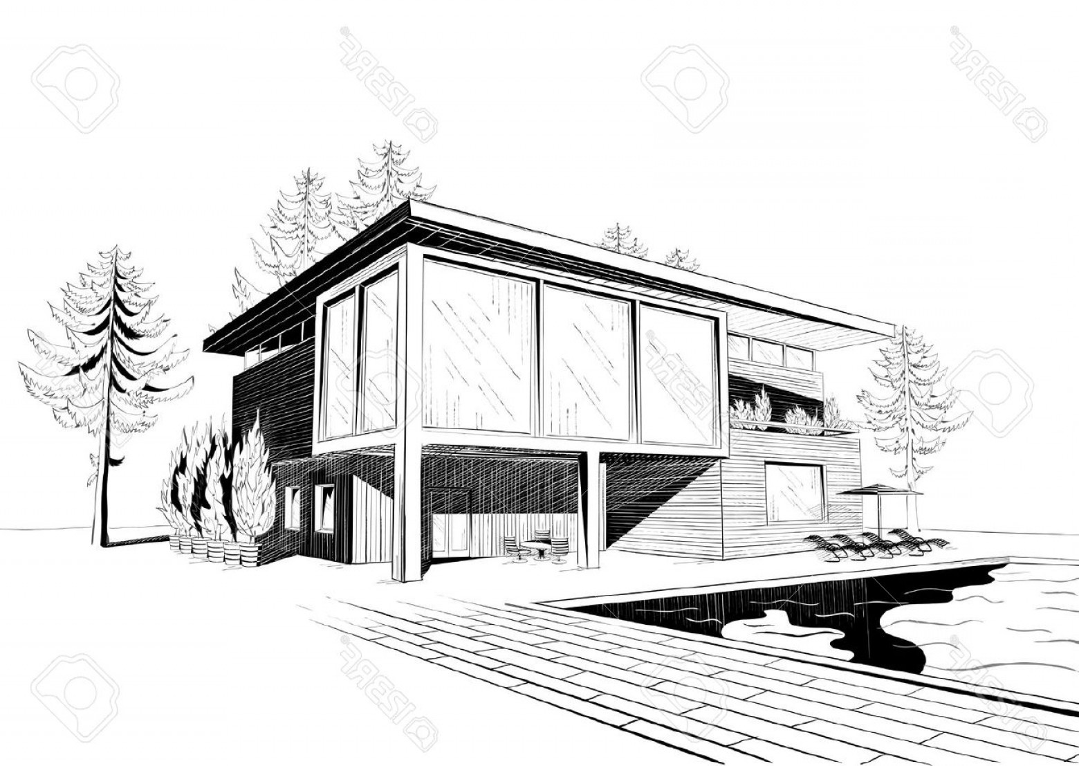 Wooden House Sketch at PaintingValley.com | Explore collection of ...