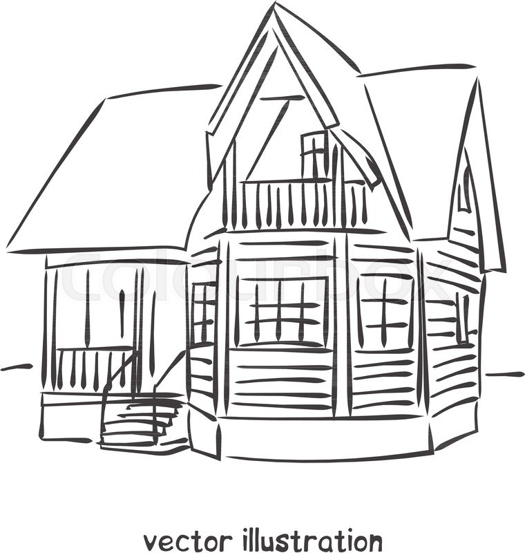 760x800 Sketch Of Wooden House. Vector Isolated Illustration For Design On - Wooden House Sketch