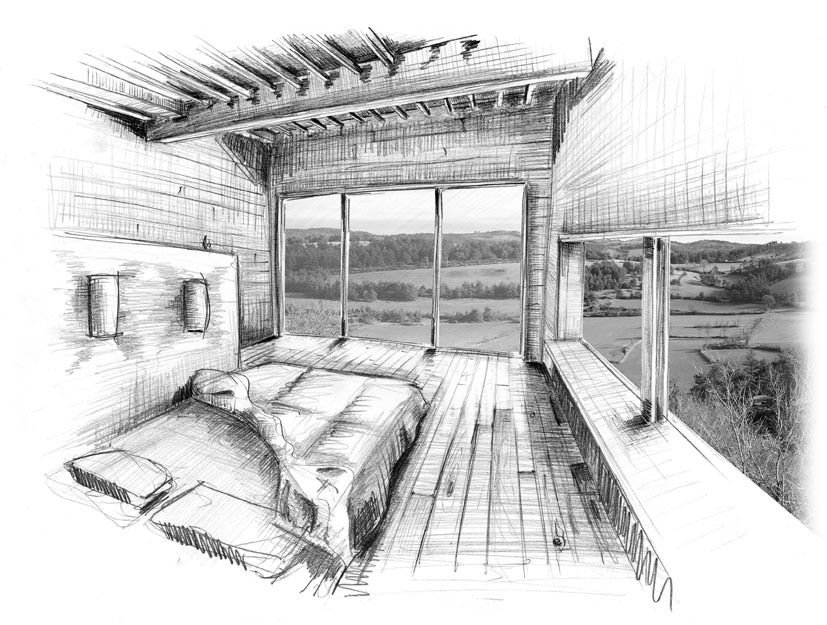 827x625 Wooden House And Workshop - Wooden House Sketch