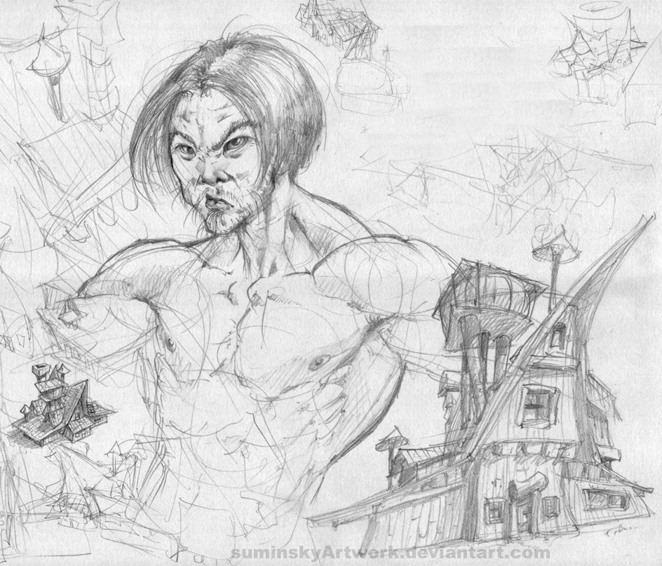 944x807 Asian Dude!! (And Wooden House...) ..sketch Sketch By - Wooden House Sketch