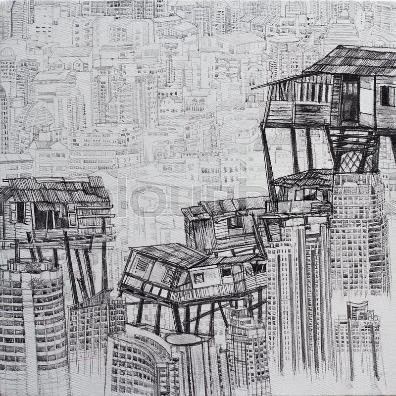 800x800 Drawing Of Wooden House On High Building With Tightly Of House And - Wooden House Sketch
