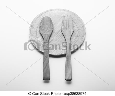 450x375 Wooden Spoon And Fork On Wooden Dish. An Isolated Pair Of - Wooden Spoon Sketch