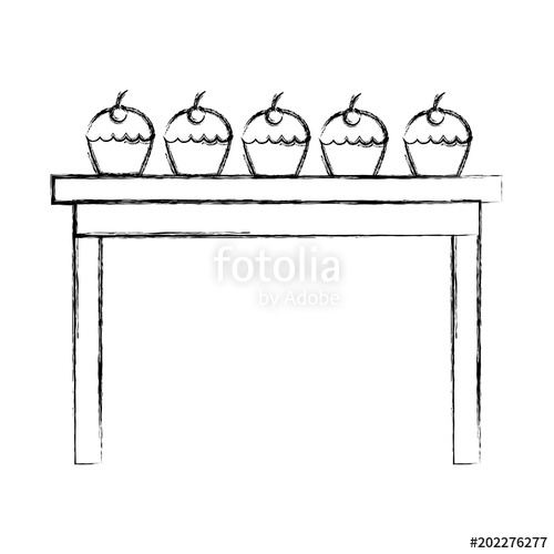 500x500 Wooden Table With Cupcakes Sweet Snacks Vector Illustration Sketch - Wooden Table Sketch