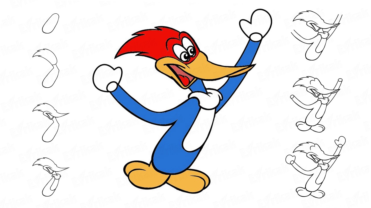 1300x731 How To Draw A Woodpecker Woody Woodpecker From The Cartoon - Woody ...