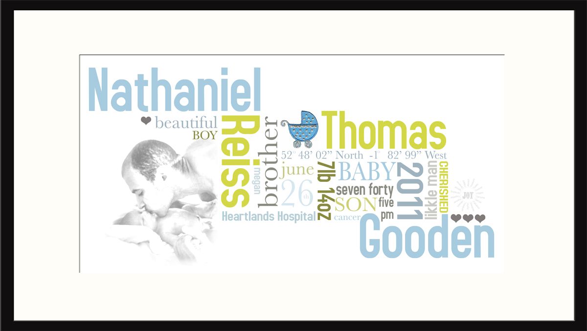 1200x677 Framed Newborn Boy (With Fatherson Sketch) Word Art - Word Art Sketches