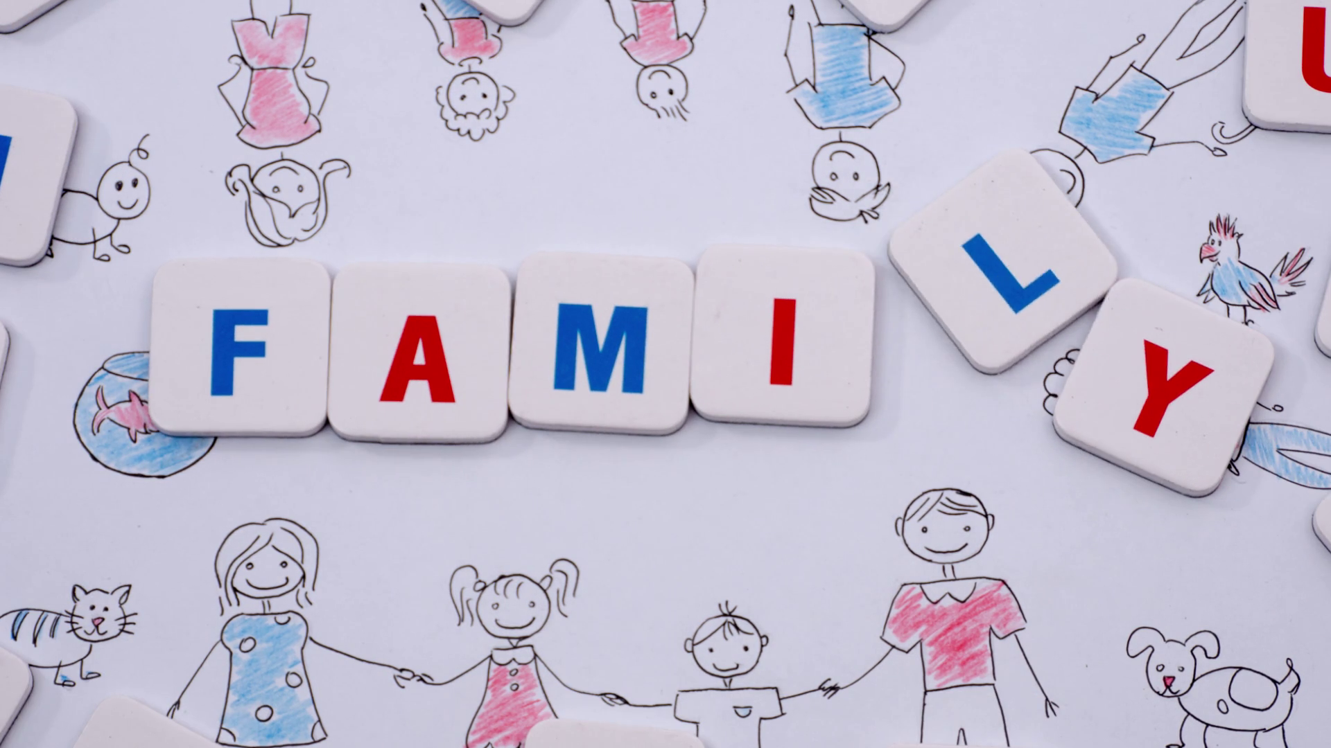 1920x1080 Letters Moving On The Background Of Family Sketch And Forming A - Word Sketch