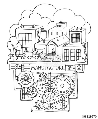 413x500 Sketch Of Factory Work With Working People, Workshop, Production - Work Sketch