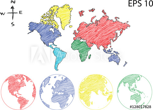 500x359 Earth Globe With World Map Detail Vector Line Sketch Up - World Globe Sketch