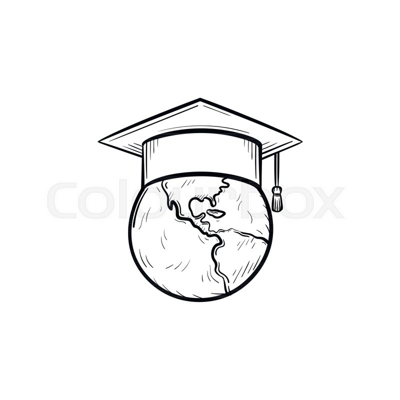 800x800 Globe In Graduation Cap Hand Drawn Outline Doodle Icon. Graduation - World Globe Sketch