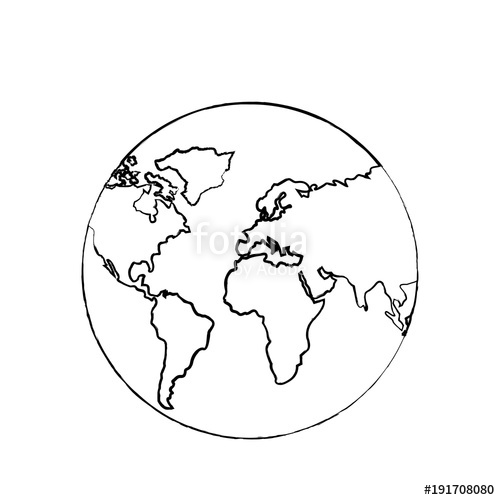 500x500 Earth Planet World Globe Map Icon Vector Illustration Sketch Image - World Globe Sketch