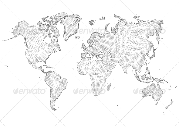 590x417 Sketch Illustration Of World Map Silhouette By Nikiteev Graphicriver - World Map Sketch
