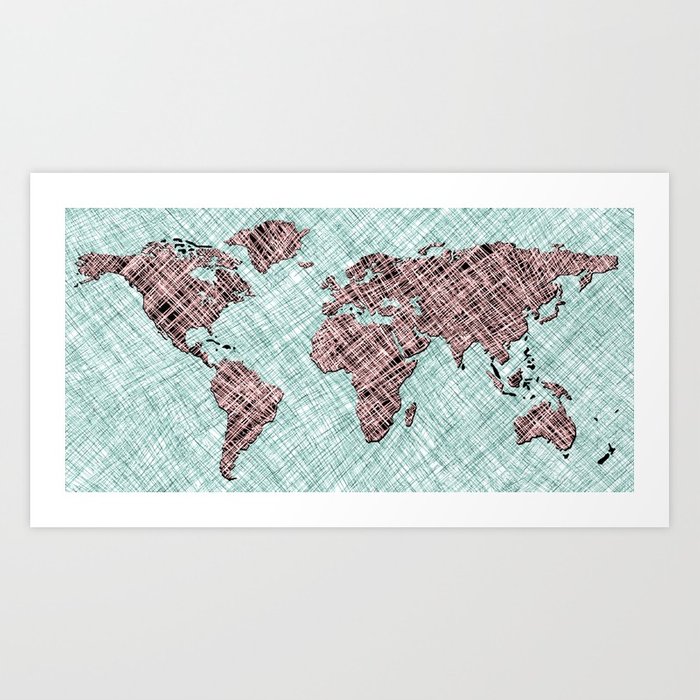 700x700 World Map Sketch Art Print By Hhprint Society6 - World Map Sketch