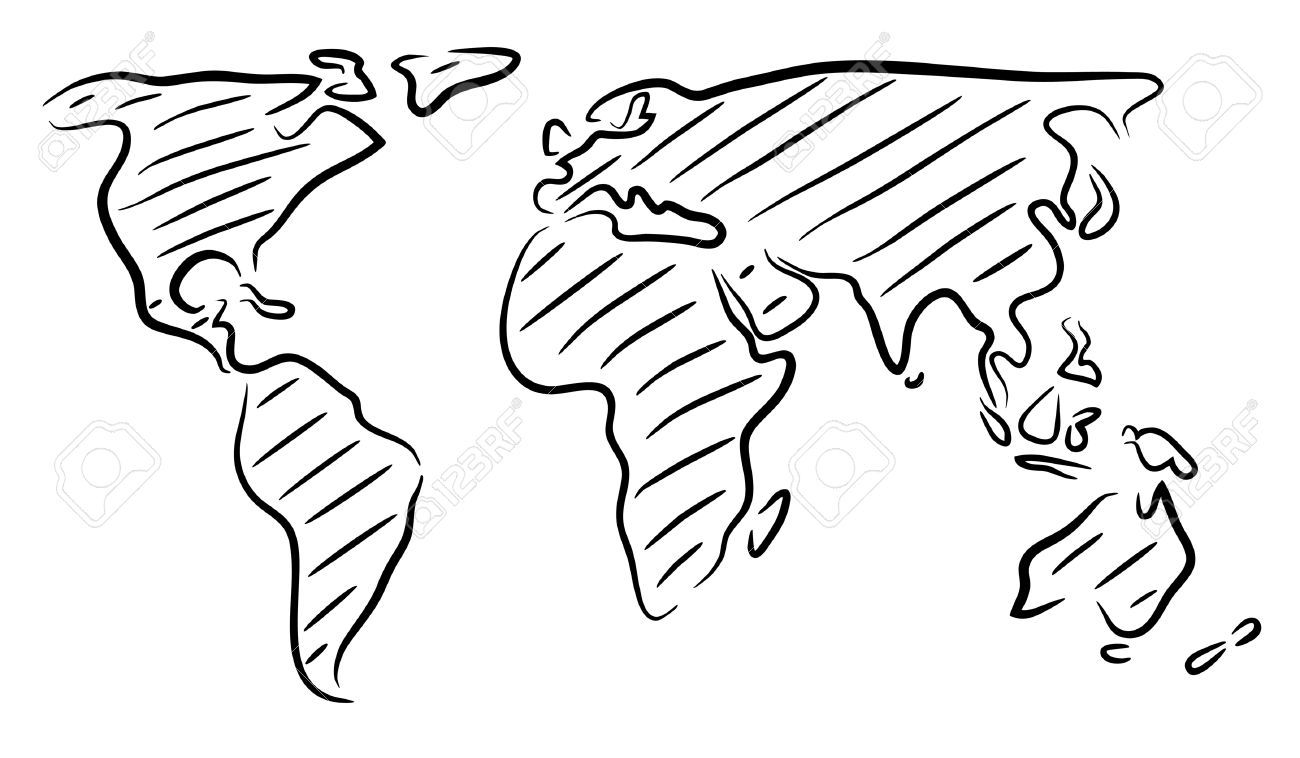 1300x758 Editable Vector Rough Outline Sketch Of A World Map Piercing - World Map Sketch