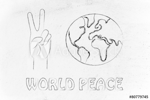 500x334 World Peace And Happiness, Hands Making Peace Sign And Globe - World Peace Sketch