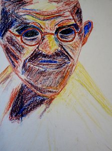 223x300 Gandhi Portrait Drawing By Kathleen Fitzpatrick - World Peace Sketch