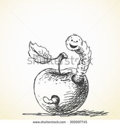 236x246 Worm And Apple, Vector Sketch, Hand Drawn Illustration Sketch - Worm Sketch