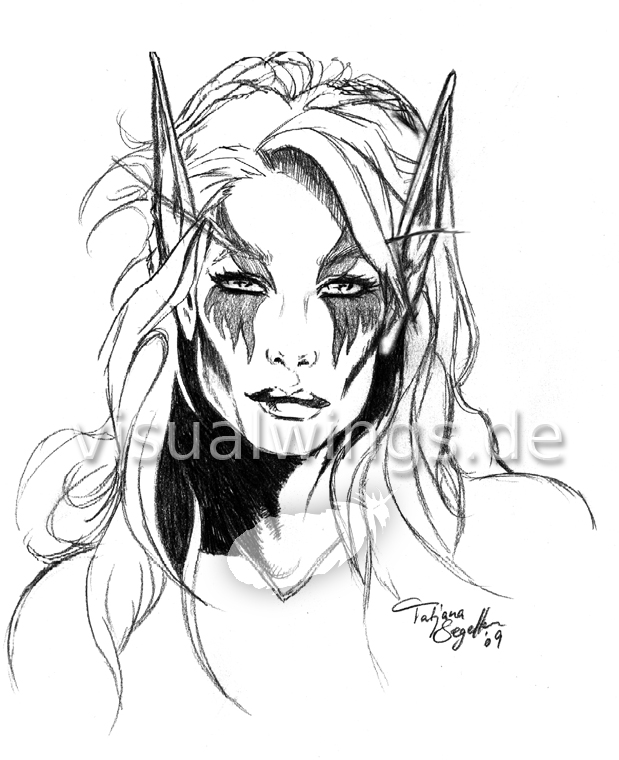619x760 Wow Sketch Female Night Elve By Visualwings - Wow Sketch