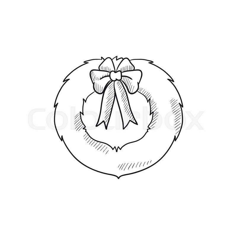 800x800 Christmas Wreath Vector Sketch Icon Isolated On Background. Hand - Wreath Sketch