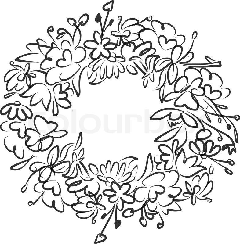 786x800 Floral Wreath Sketch For Your Design. Vector Illustration Stock - Wreath Sketch