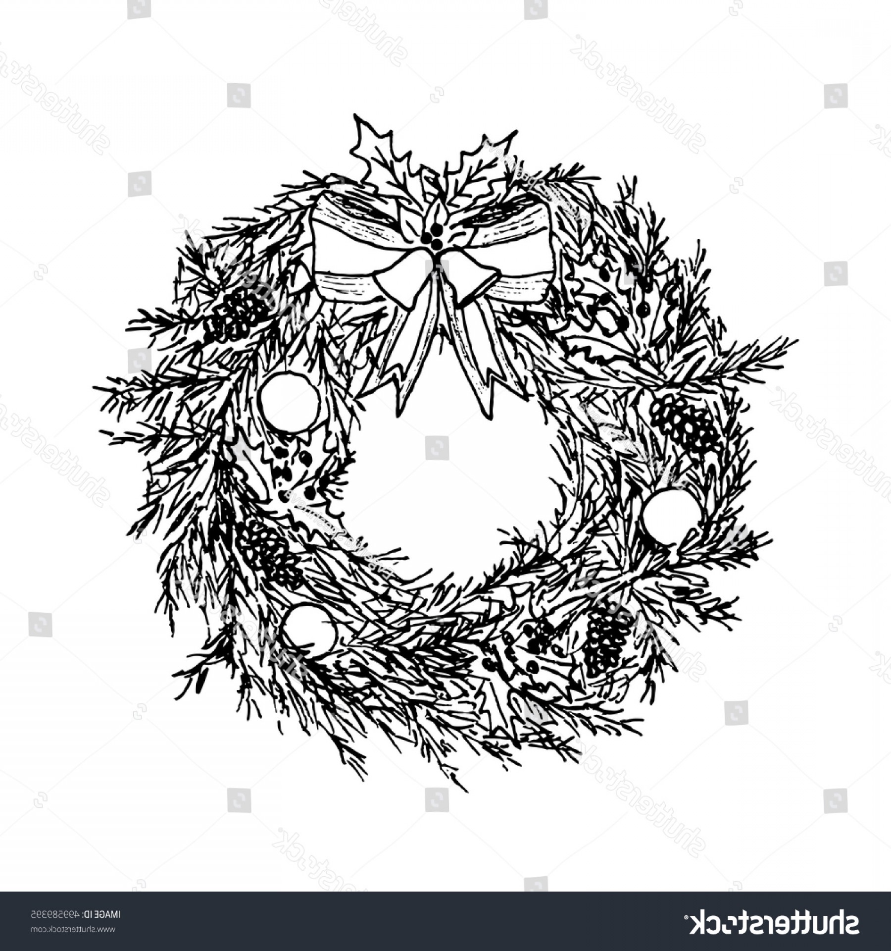1800x1920 Hand Drawn Christmas Wreath Sketch Vector Lazttweet - Wreath Sketch