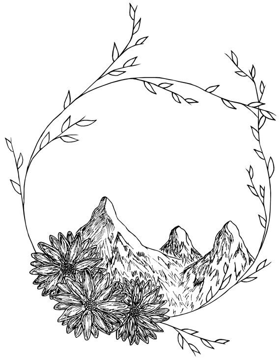 570x733 Mountain Wreath Drawing Drawings Tattoos, Drawings - Wreath Sketch
