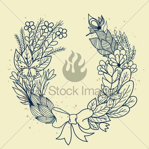 500x500 Sketch Of Floral Wreath Gl Stock Images - Wreath Sketch