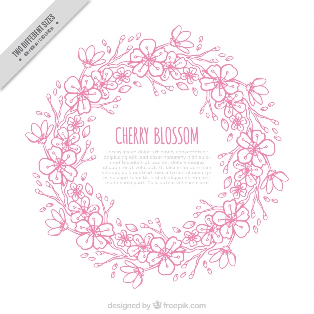 626x626 Sketch Wreath Background Of Cherry Blossoms Vector Free Download - Wreath Sketch