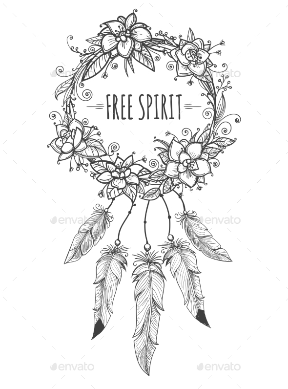590x796 Boho Indian Decorative Wreath Sketch By Vectortatu Graphicriver - Wreath Sketch