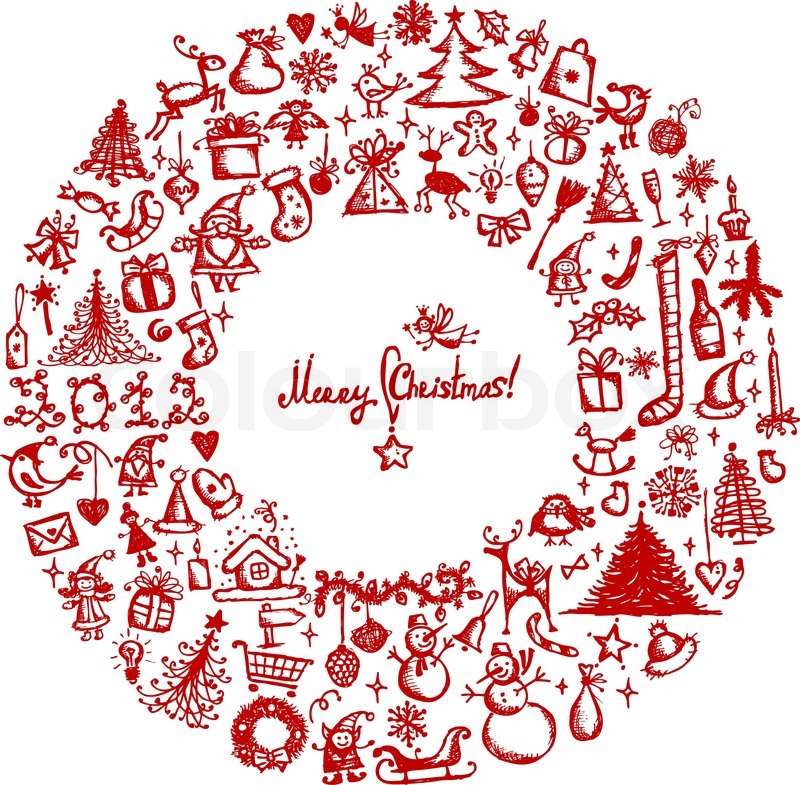 800x785 Christmas Wreath, Sketch Drawing For Your Design Stock Vector - Wreath Sketch