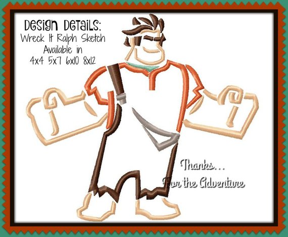 570x469 Wreck It Ralph Sketch Digital Embroidery Machine Design File Etsy - Wreck It Ralph Sketch