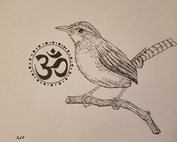 570x456 Print Of Eastern House Wren Pen Sketch Etsy - Wren Sketch