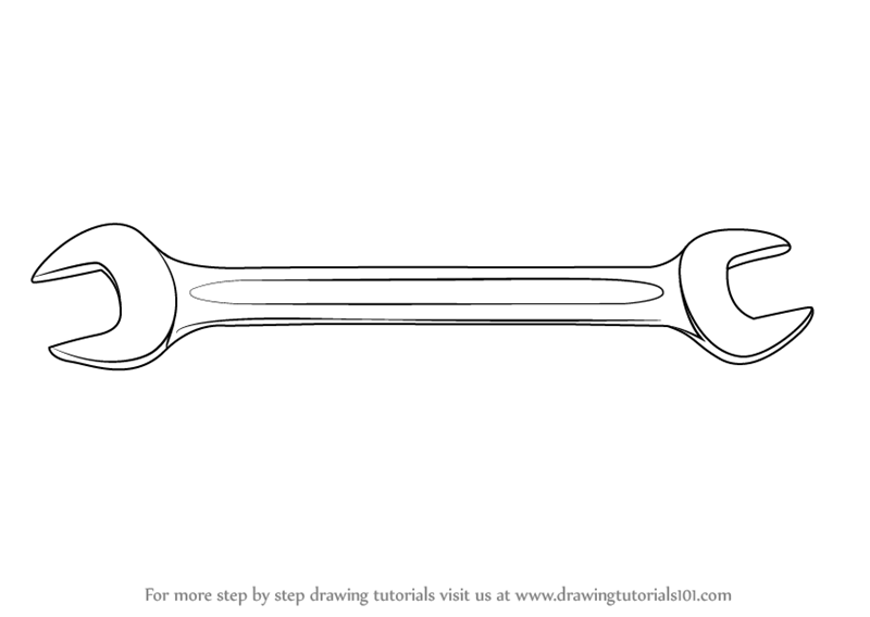 800x568 Learn How To Draw Open End Spanner (Tools) Step By Step Drawing - Wrench Sketch