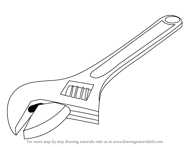 794x615 Learn How To Draw An Adjustable Spanner (Tools) Step By Step - Wrench Sketch