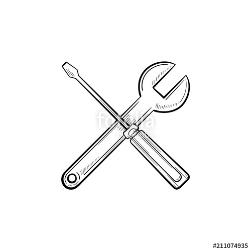 500x500 Repair Tools Hand Drawn Outline Doodle Icon. Crossed Screwdriver - Wrench Sketch