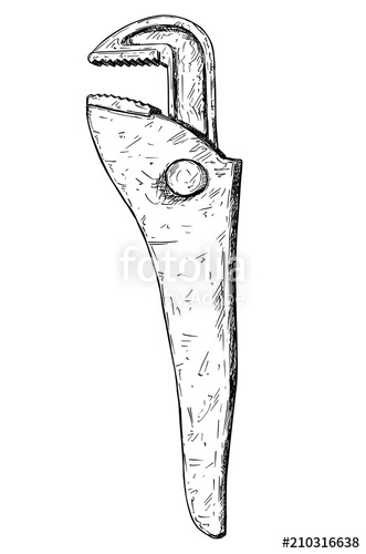 331x500 Vector Artistic Pen And Ink Drawing Illustration Of Pipe Wrench - Wrench Sketch