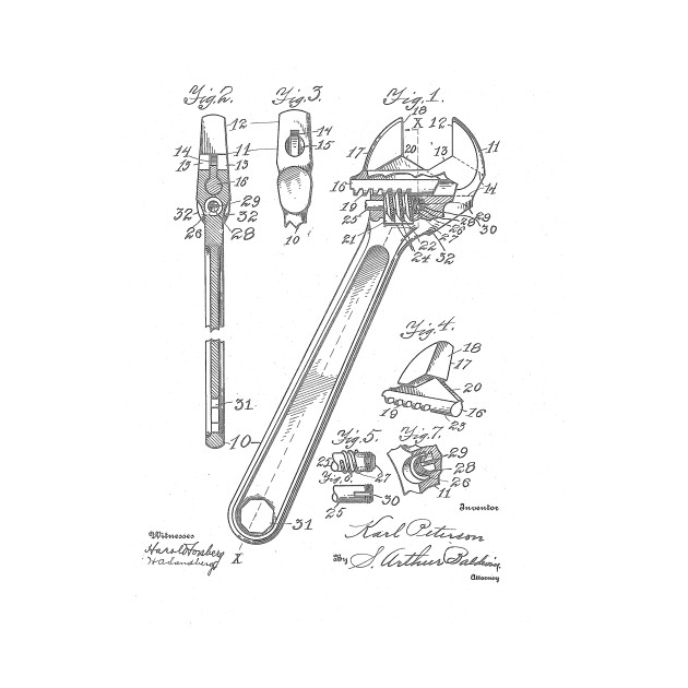 630x630 Wrench Vintage Patent Drawing - Wrench Sketch
