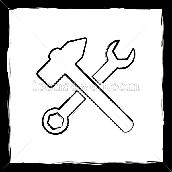 600x600 Wrench And Hammer. Tools Sketch Icon. - Wrench Sketch