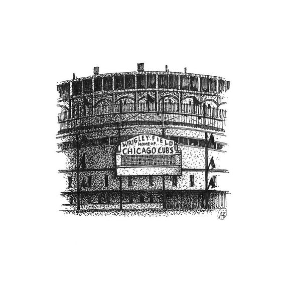 570x570 Wrigley Field Baseball Stadium Chicago Cubs 5x5 Etsy - Wrigley Field Sketch