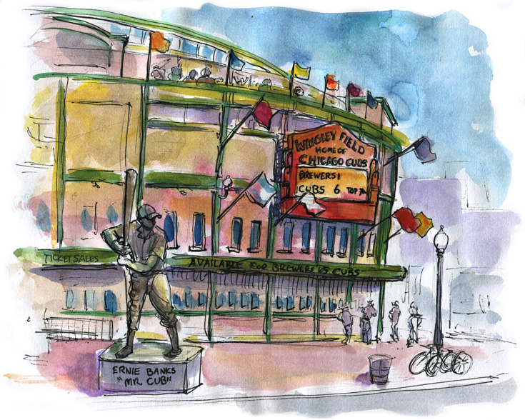 735x588 Wrigley Field The Artist On The Road - Wrigley Field Sketch