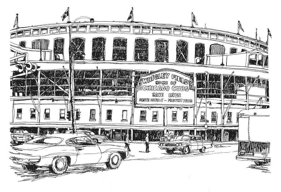 900x615 Chicago Cubs Wrigley Field Drawing By Robert Birkenes - Wrigley Field Sketch