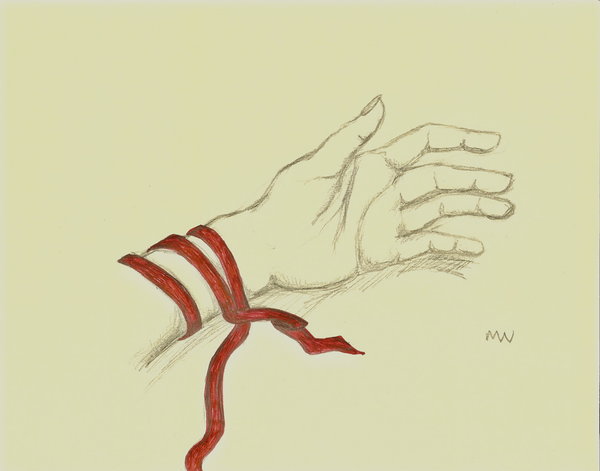 600x471 Red Ribbons Round My Wrist By Mlefay13 - Wrist Sketch