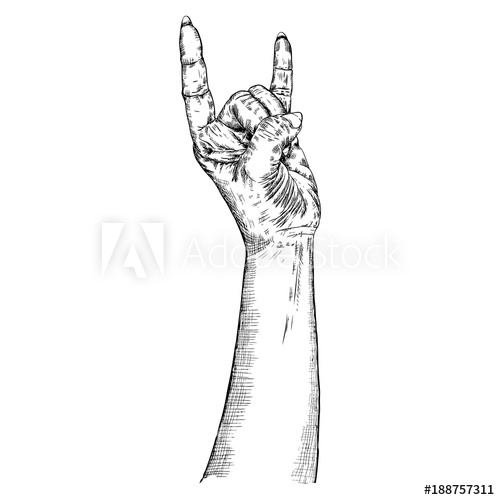 500x500 Rock And Roll Hand Sign. Hand Drawn Girl Style Fist Demon Symbol - Wrist Sketch