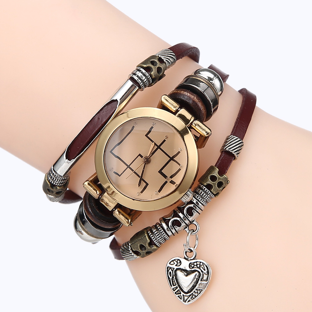 1000x1000 Gnova Platinum Pu Leather Women Watch Sketch Heart Charm Triple - Wrist Watch Sketch