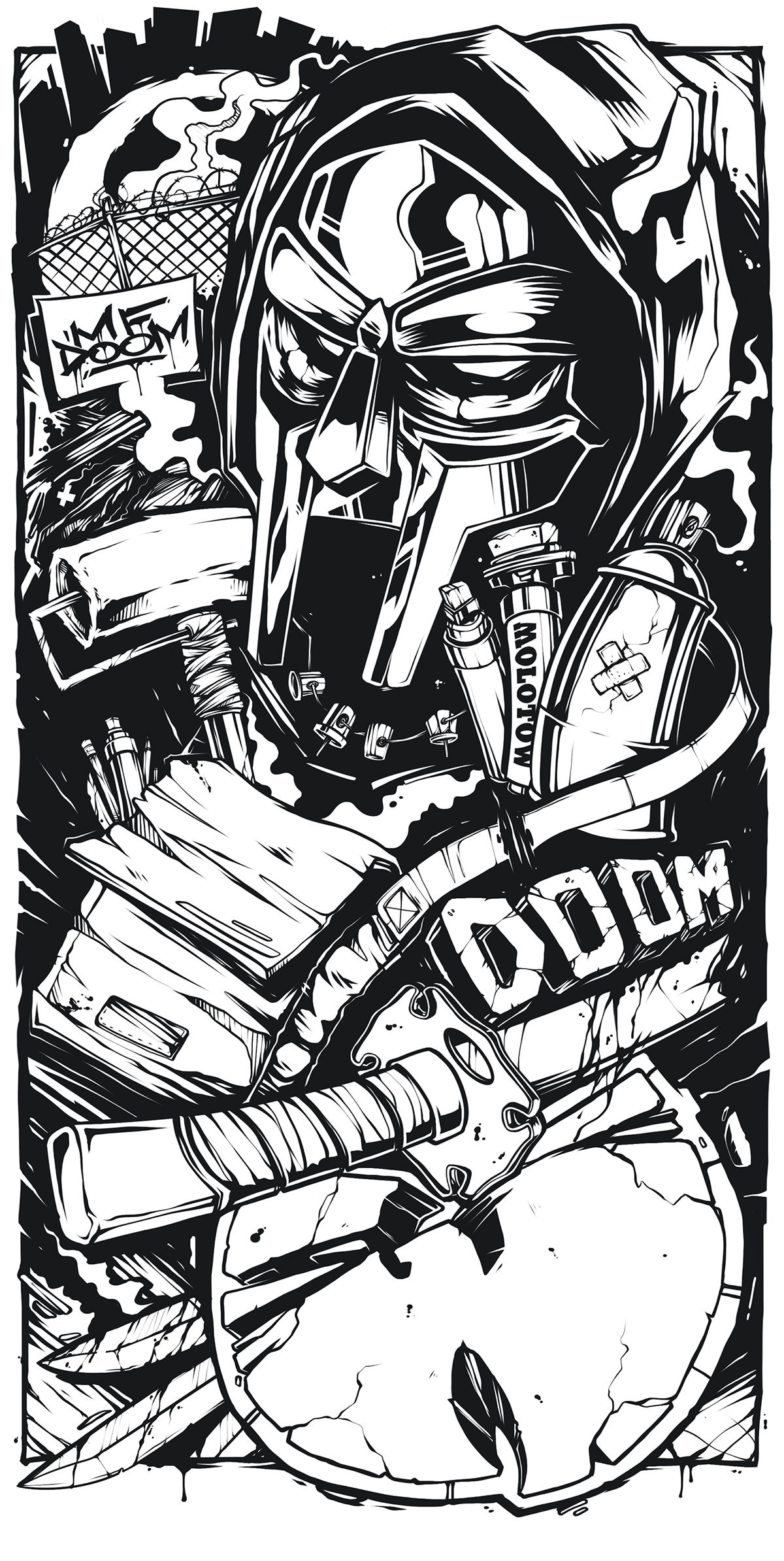 1200x2388 Sleeve Tattoo Sketch (Mf Doom Wu Tang) On Student Show - Wu Tang Sketch