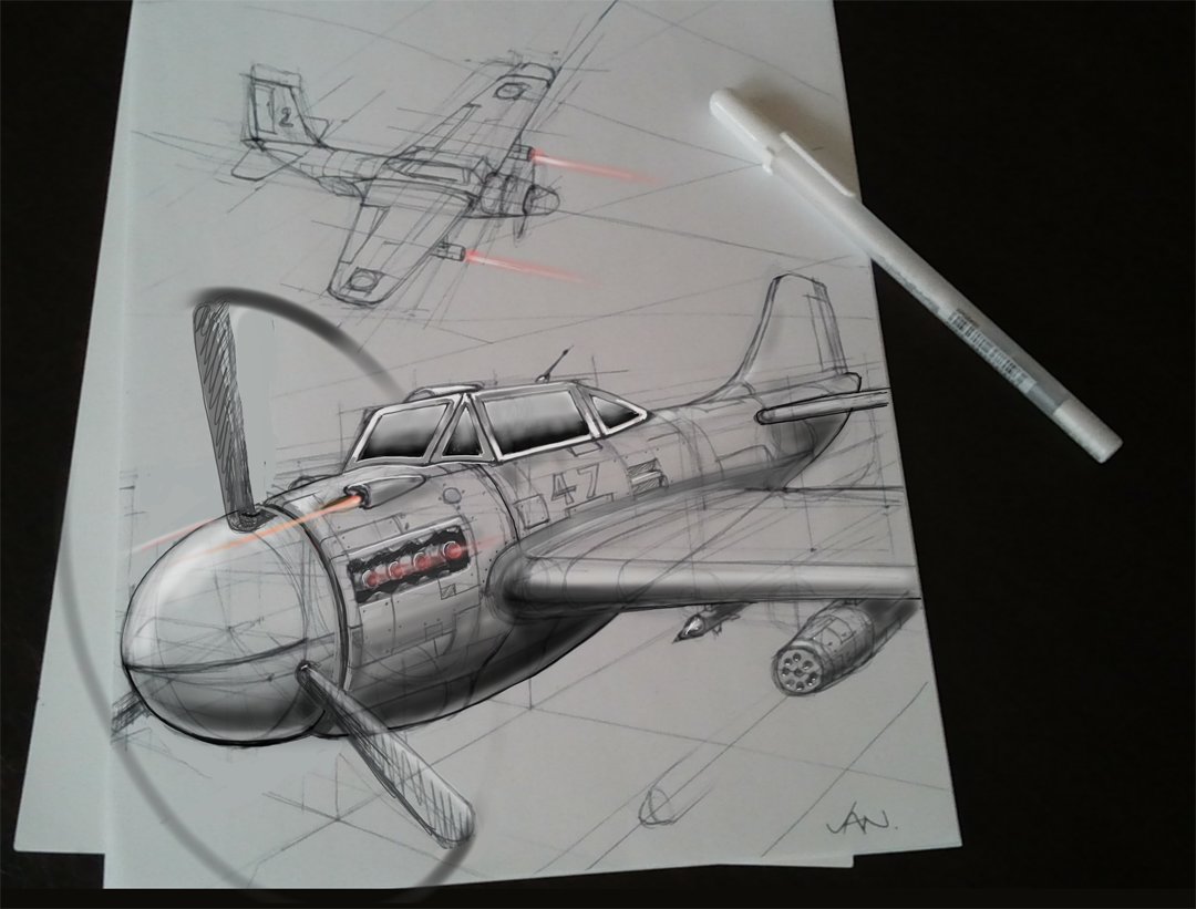 1080x821 Artstation - Ww2 Plane Sketch