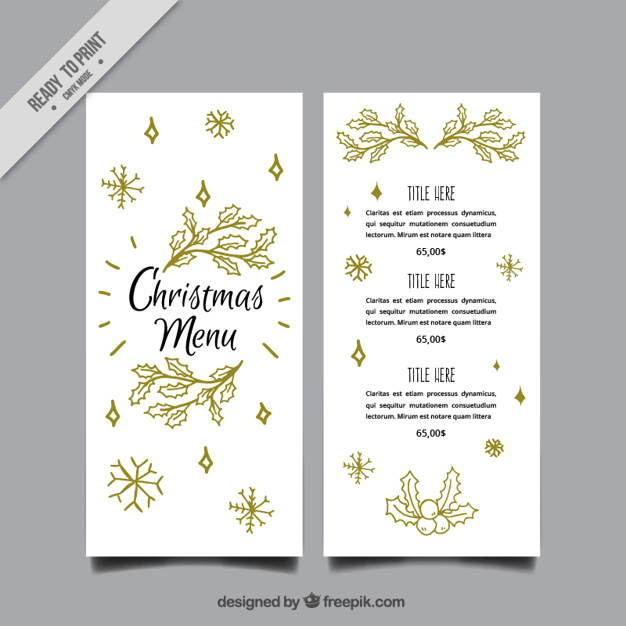 626x626 Elegant Christmas Menu Template With Leaves Sketches Vector Free - Xmas Sketches