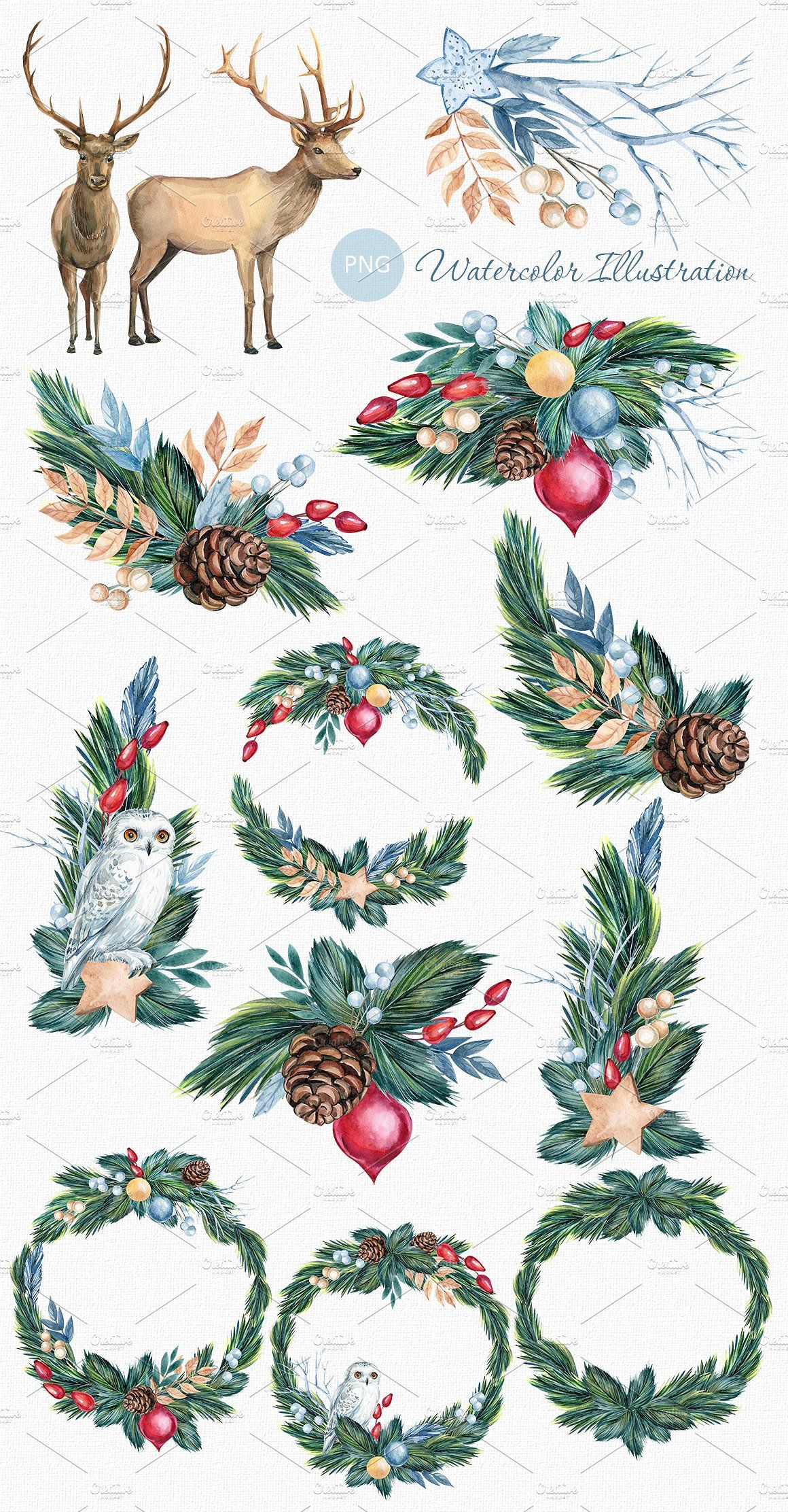 1160x2224 Forest Inhabitants, Watercolor Watercolor - Xmas Sketches