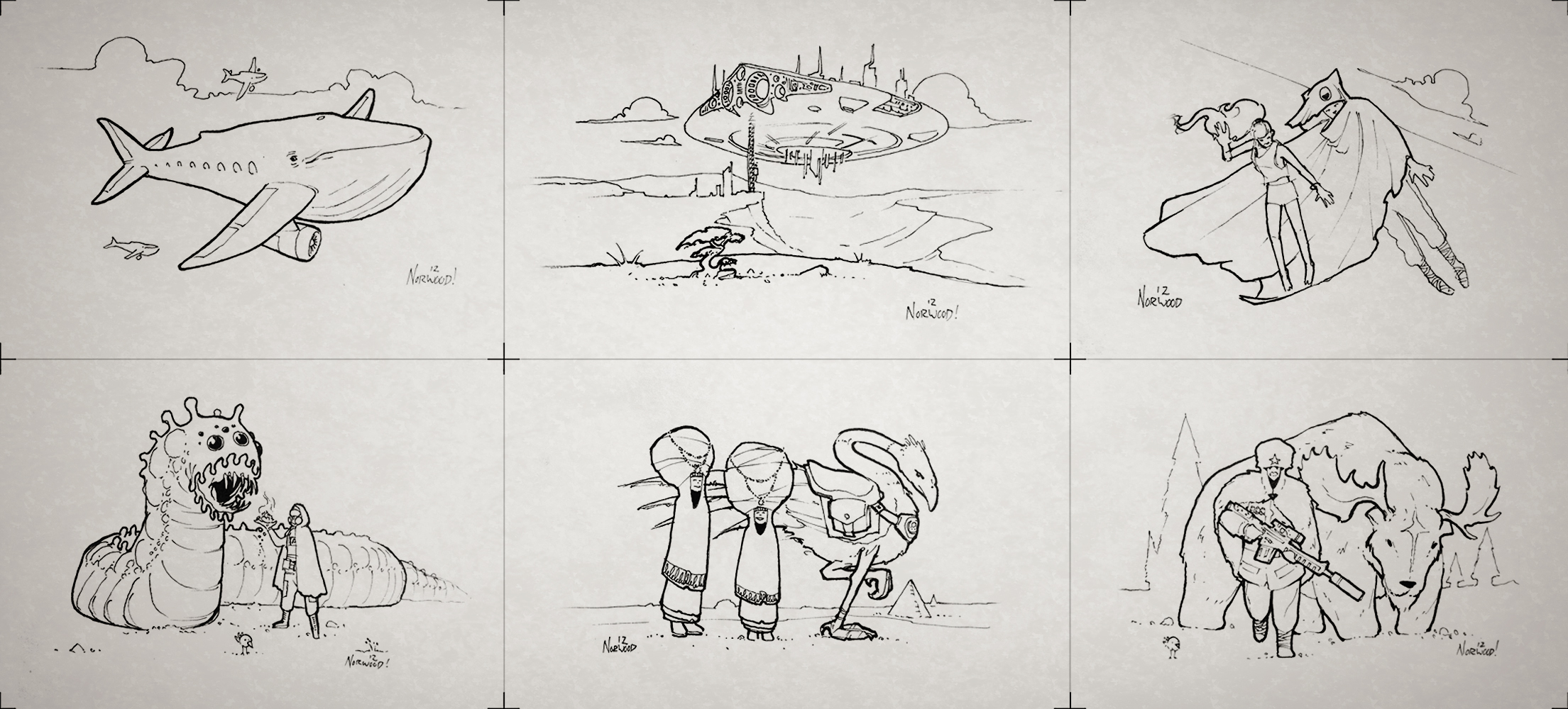 2209x1000 Sketches Art Of Norwood Cole - Xmas Sketches