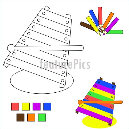500x500 Coloring Book Sketch Xylophone Illustration - Xylophone Sketch